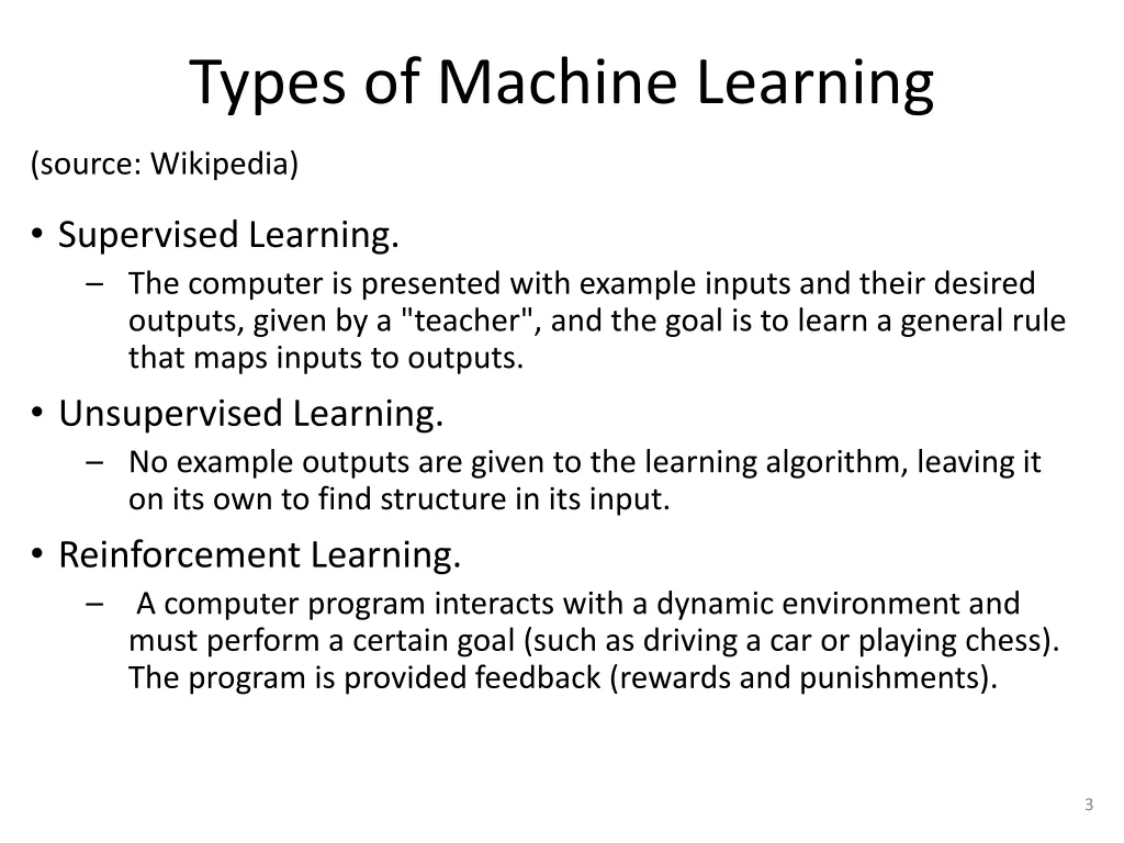 types of machine learning