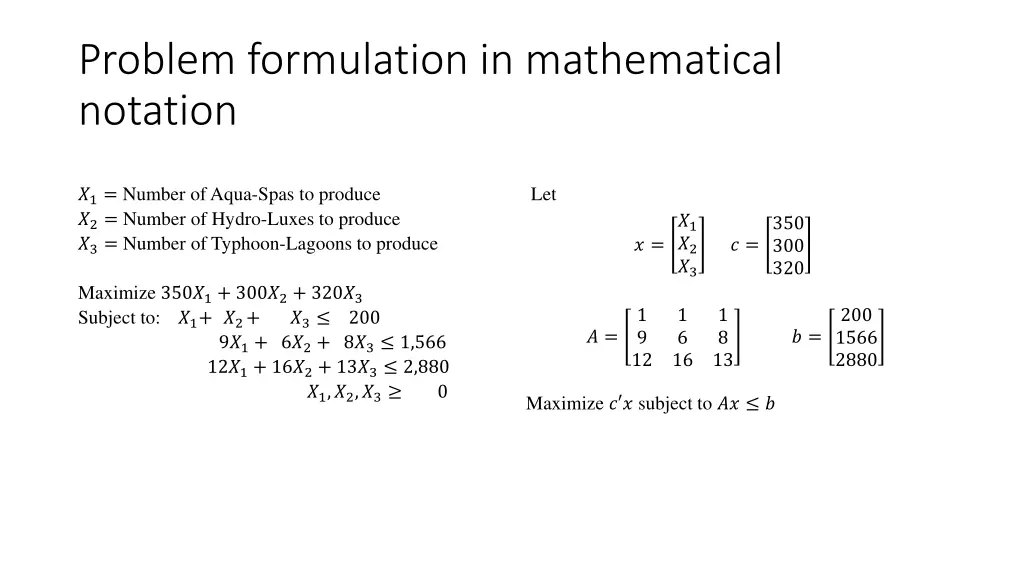 problem formulation in mathematical notation