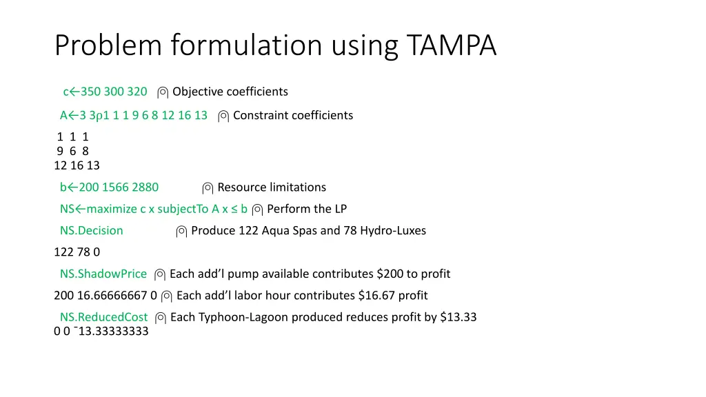 problem formulation using tampa