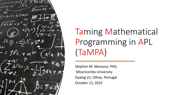 taming mathematical programming in apl tampa