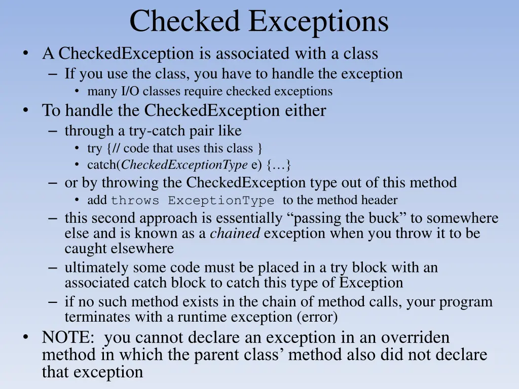 checked exceptions a checkedexception