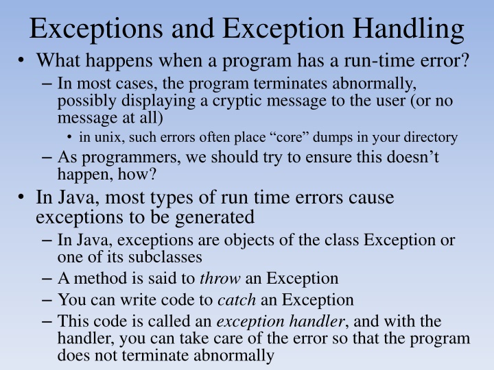 exceptions and exception handling what happens