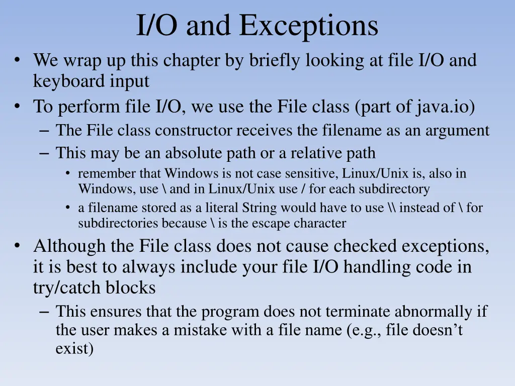 i o and exceptions