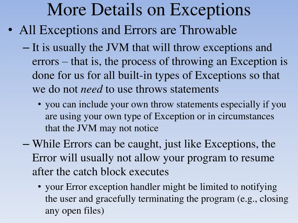 more details on exceptions all exceptions