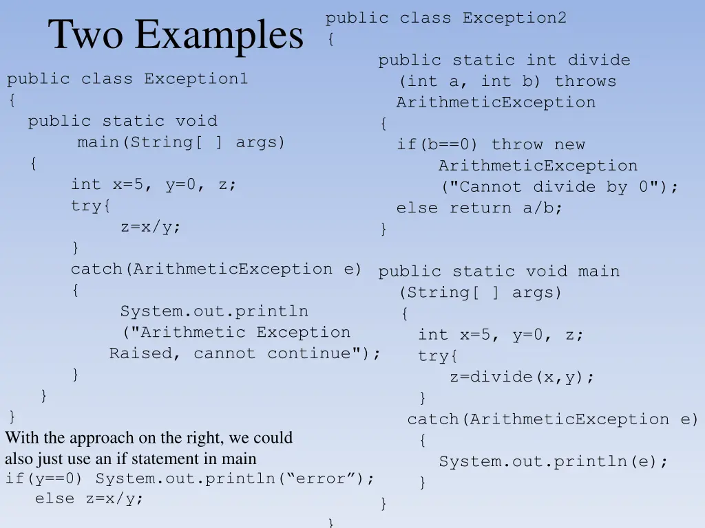 public class exception2 public static int divide