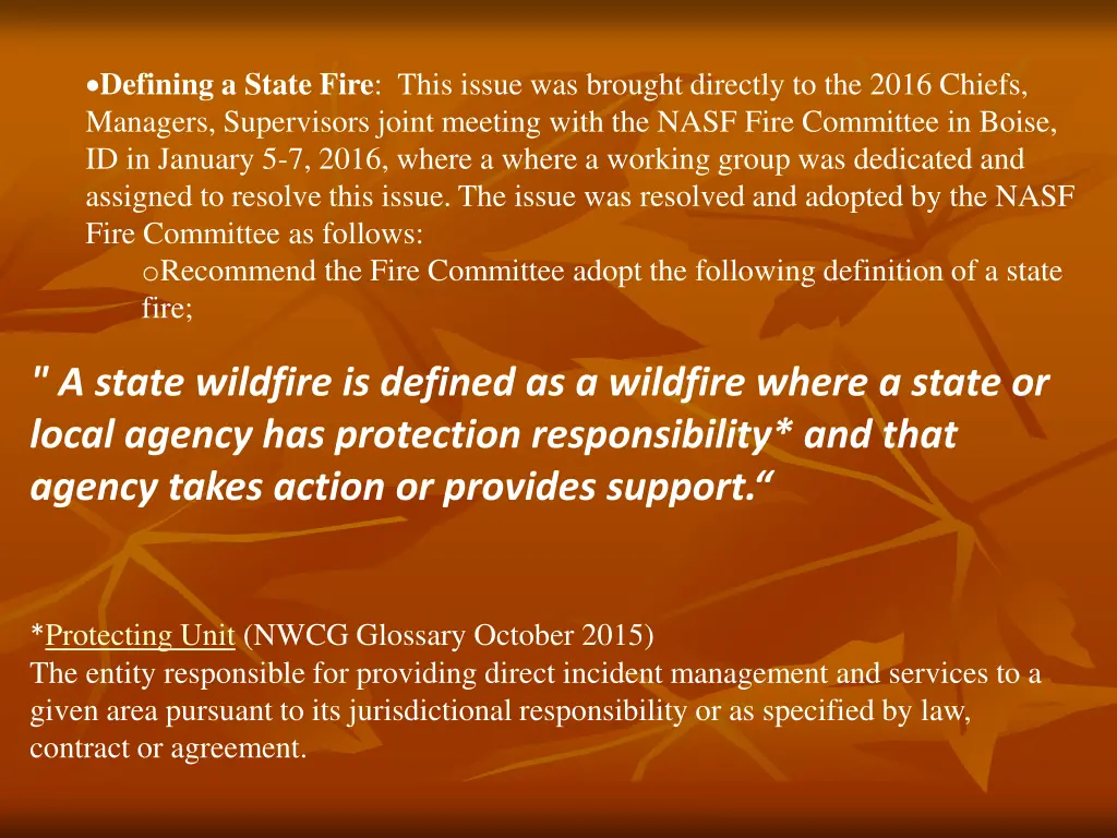 defining a state fire this issue was brought