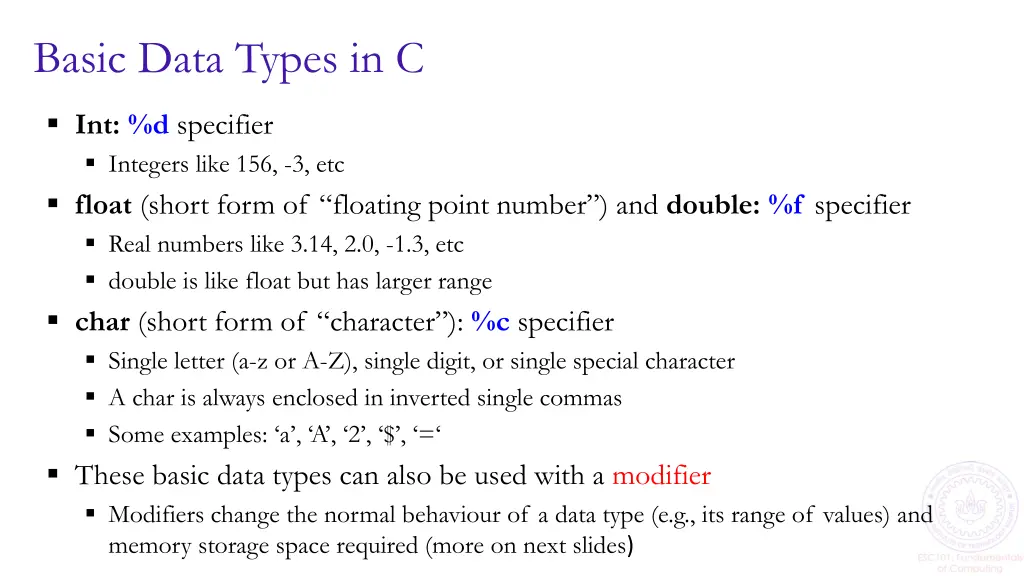 basic data types in c