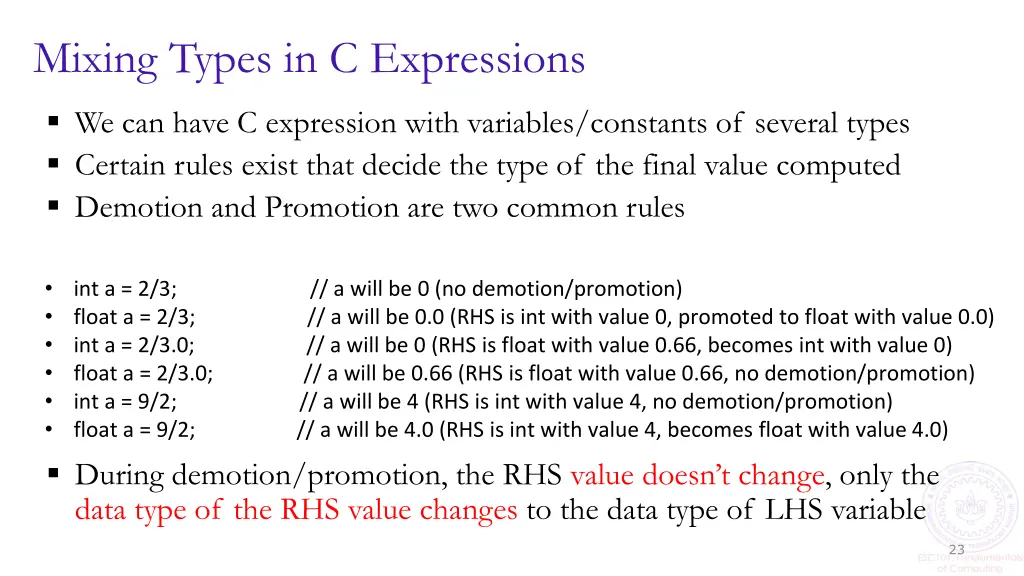 mixing types in c expressions