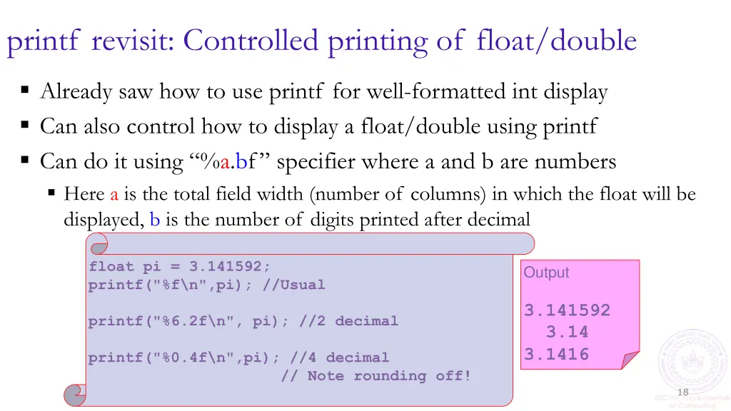 printf revisit controlled printing of float double