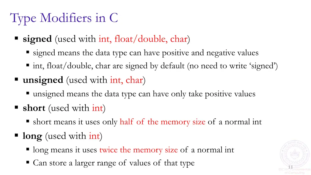 type modifiers in c