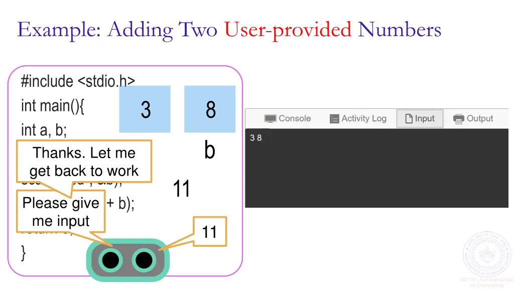 example adding two user provided numbers