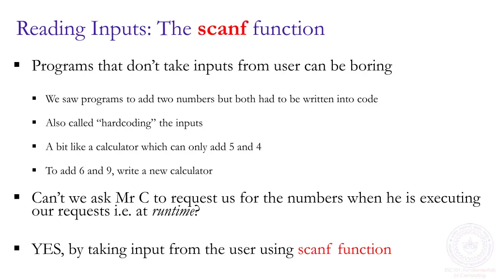 reading inputs the scanf function