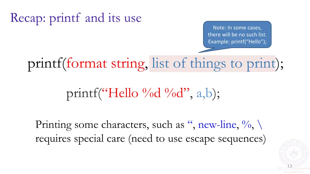 recap printf and its use