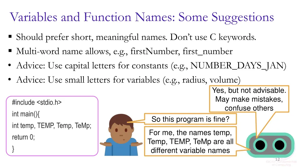 variables and function names some suggestions