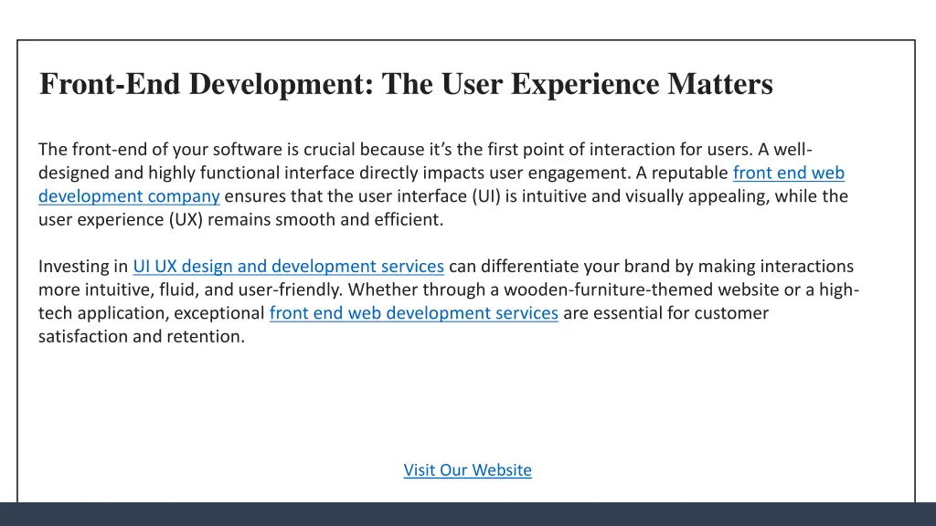 front end development the user experience matters