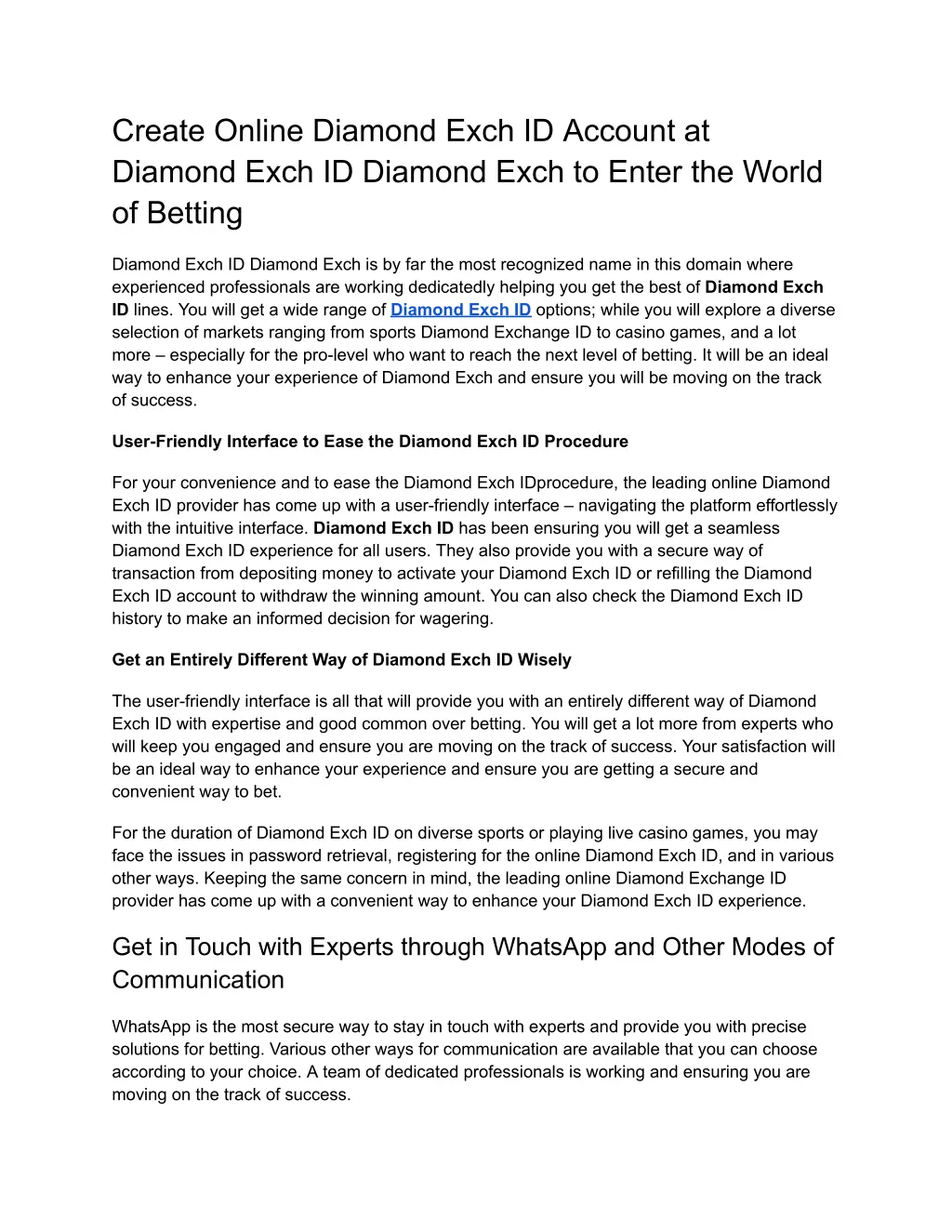 create online diamond exch id account at diamond