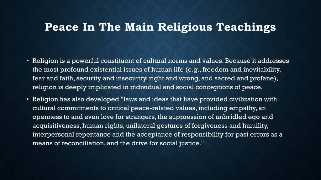 peace in the main religious teachings