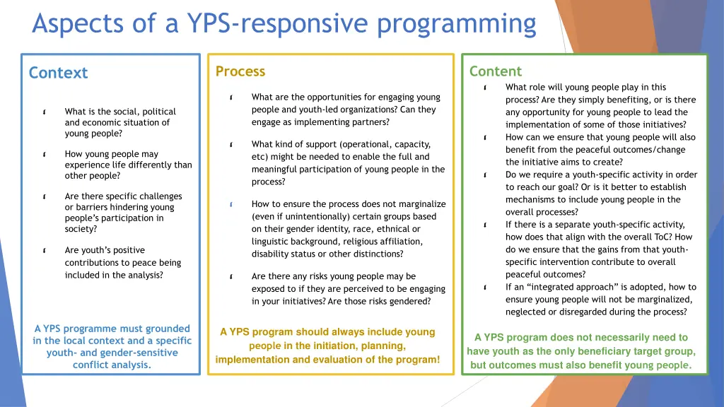 aspects of a yps responsive programming