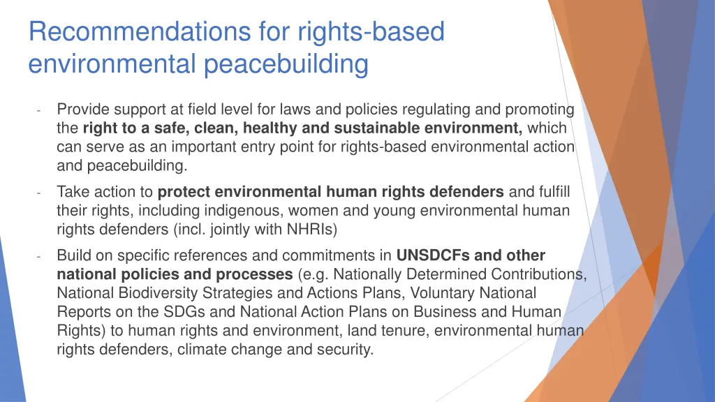 recommendations for rights based environmental