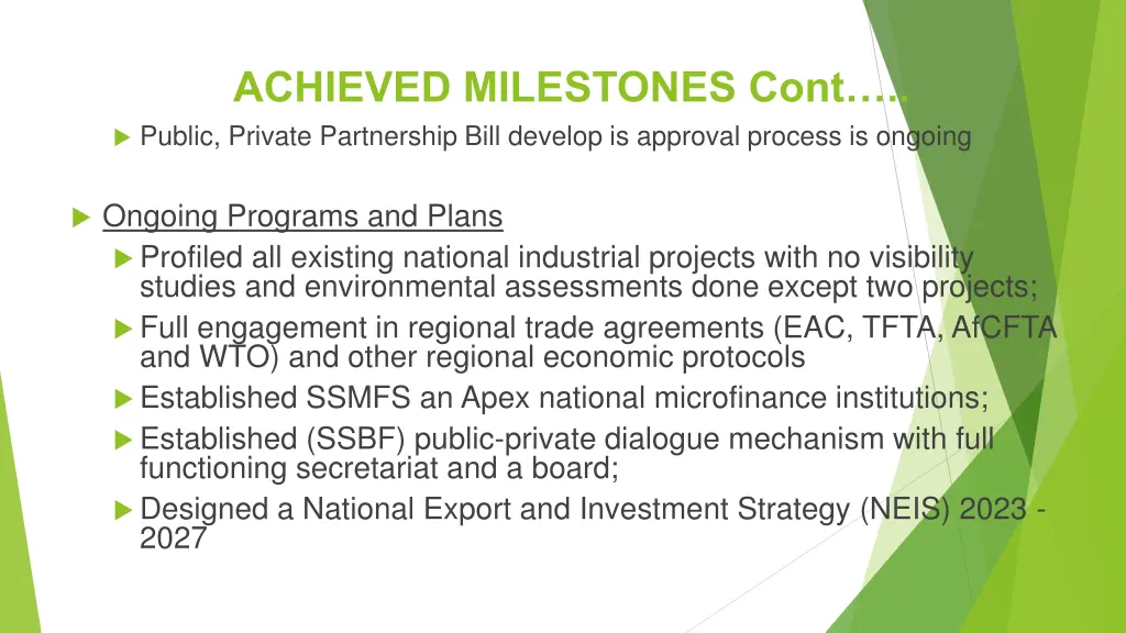 achieved milestones cont public private