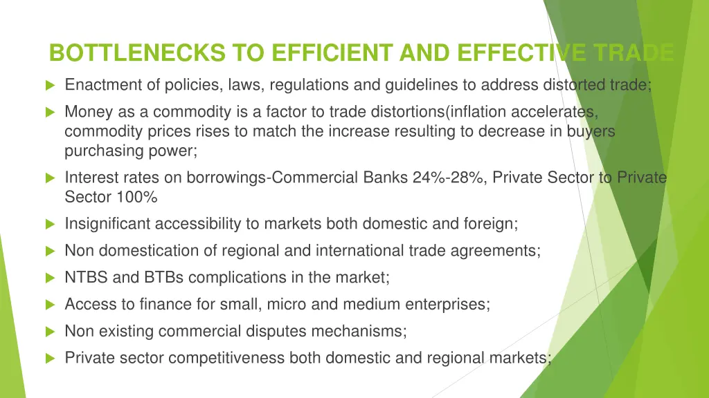 bottlenecks to efficient and effective trade