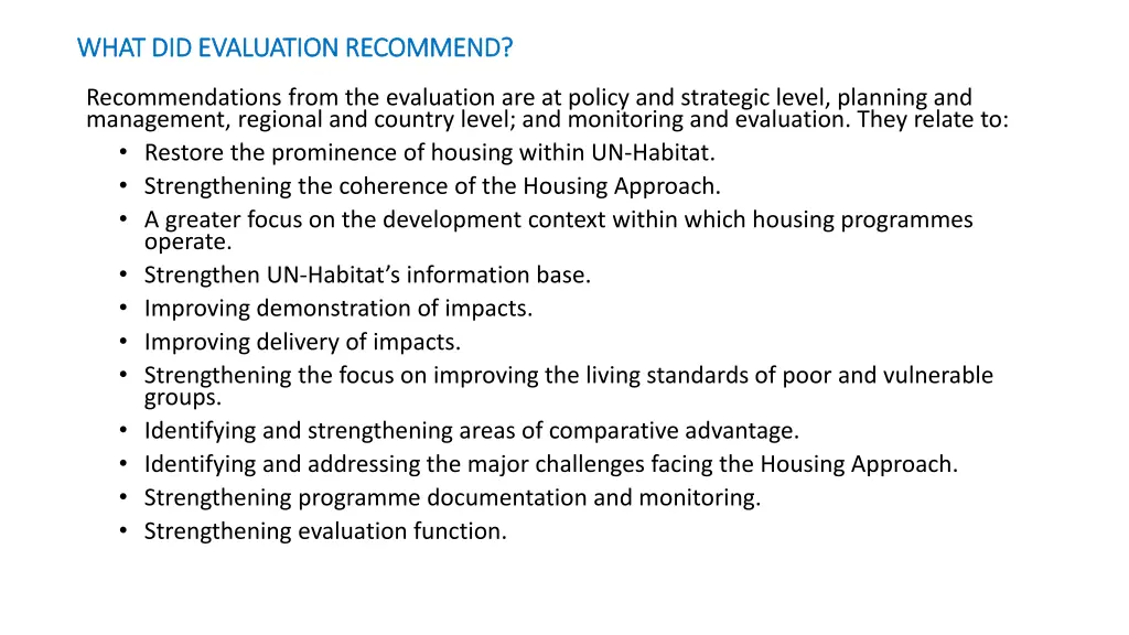 what did evaluation recommend what did evaluation