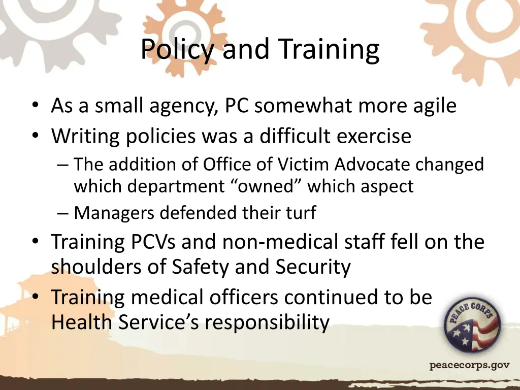 policy and training