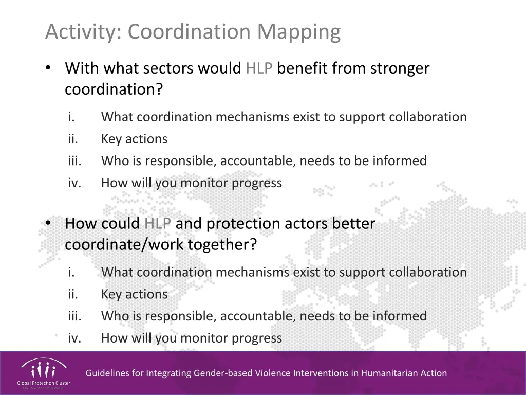 activity coordination mapping with what sectors