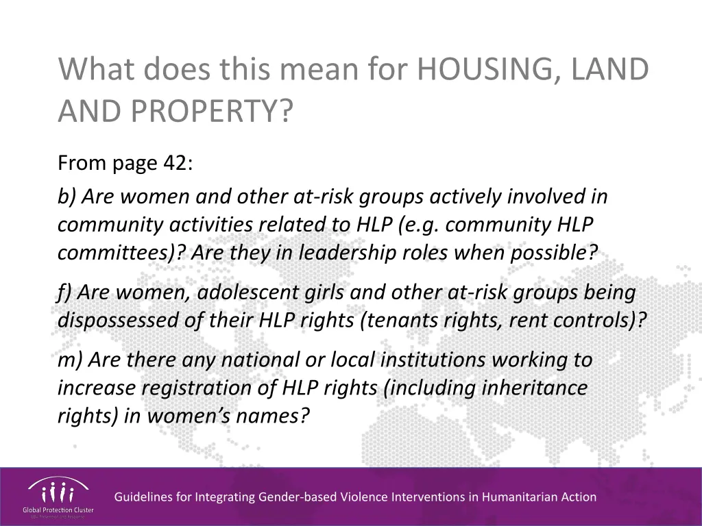 what does this mean for housing land and property