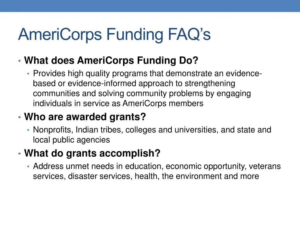 americorps funding faq s