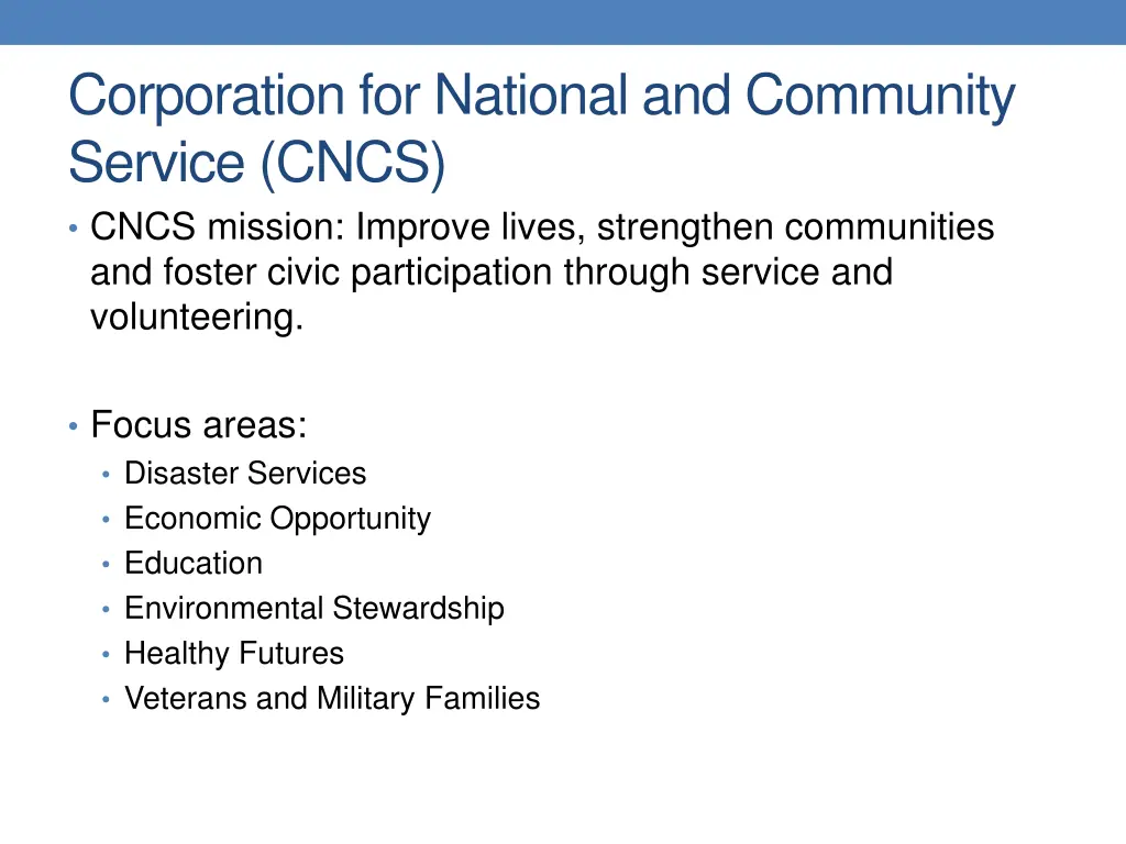 corporation for national and community service