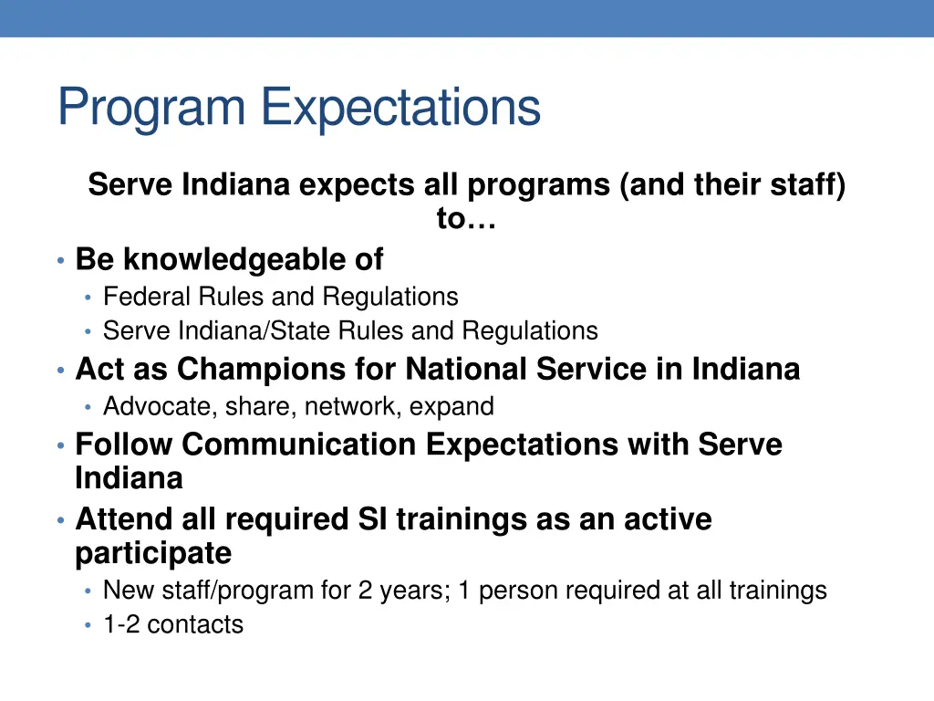 program expectations