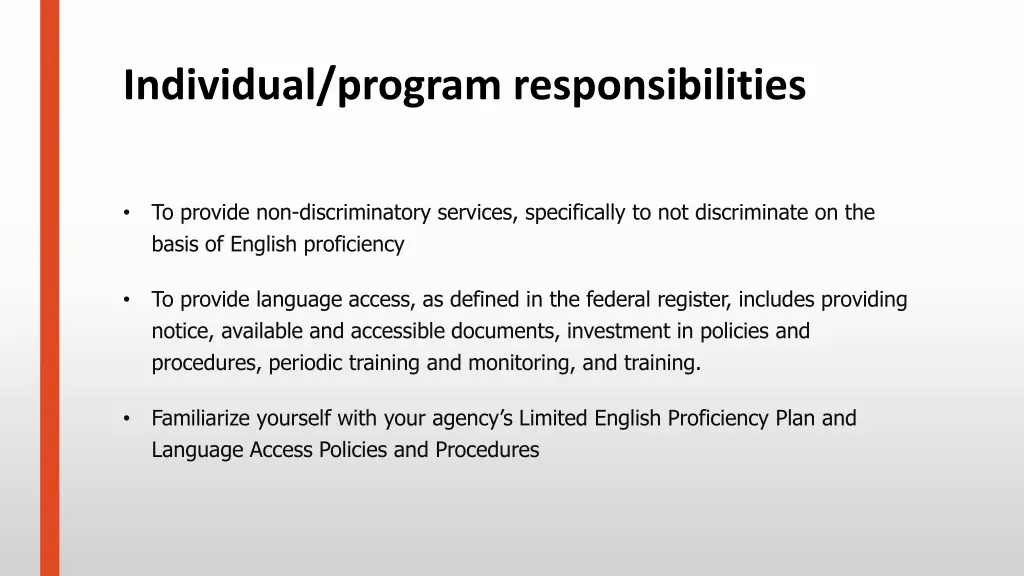 individual program responsibilities