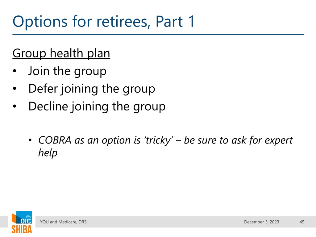 options for retirees part 1