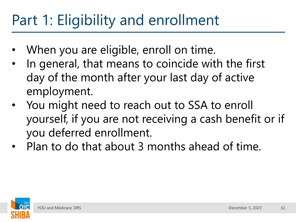 part 1 eligibility and enrollment