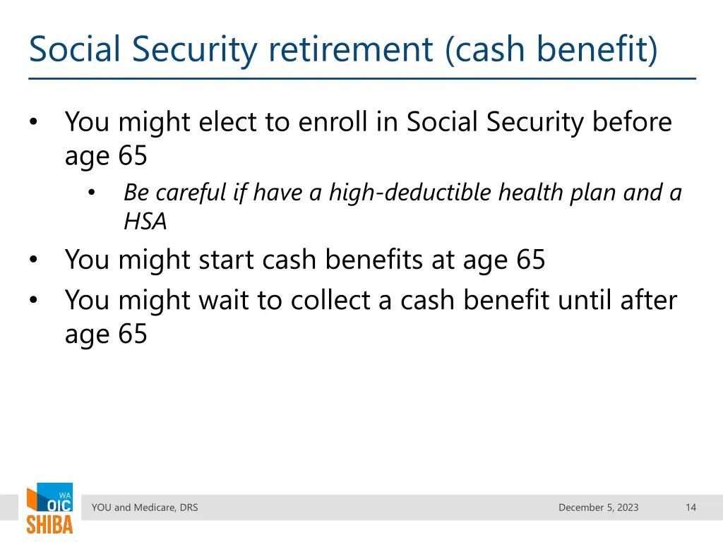 social security retirement cash benefit