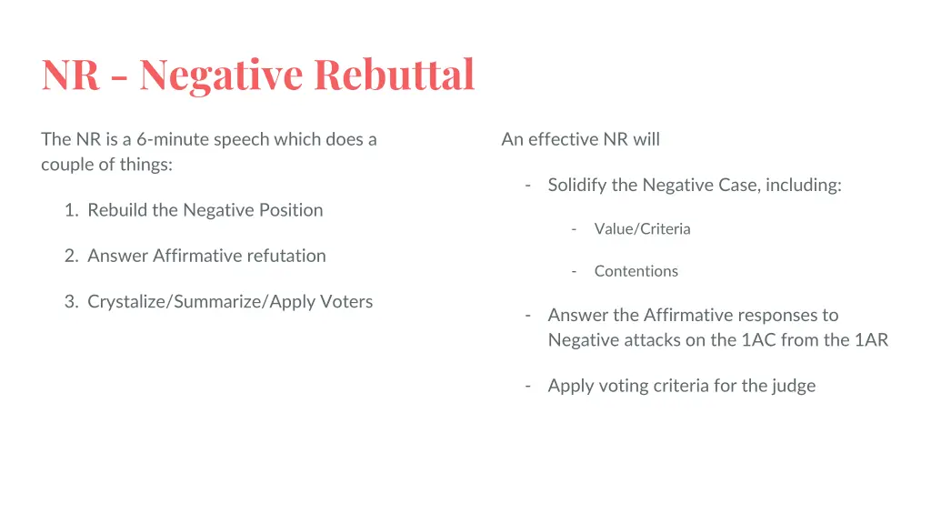 nr negative rebuttal