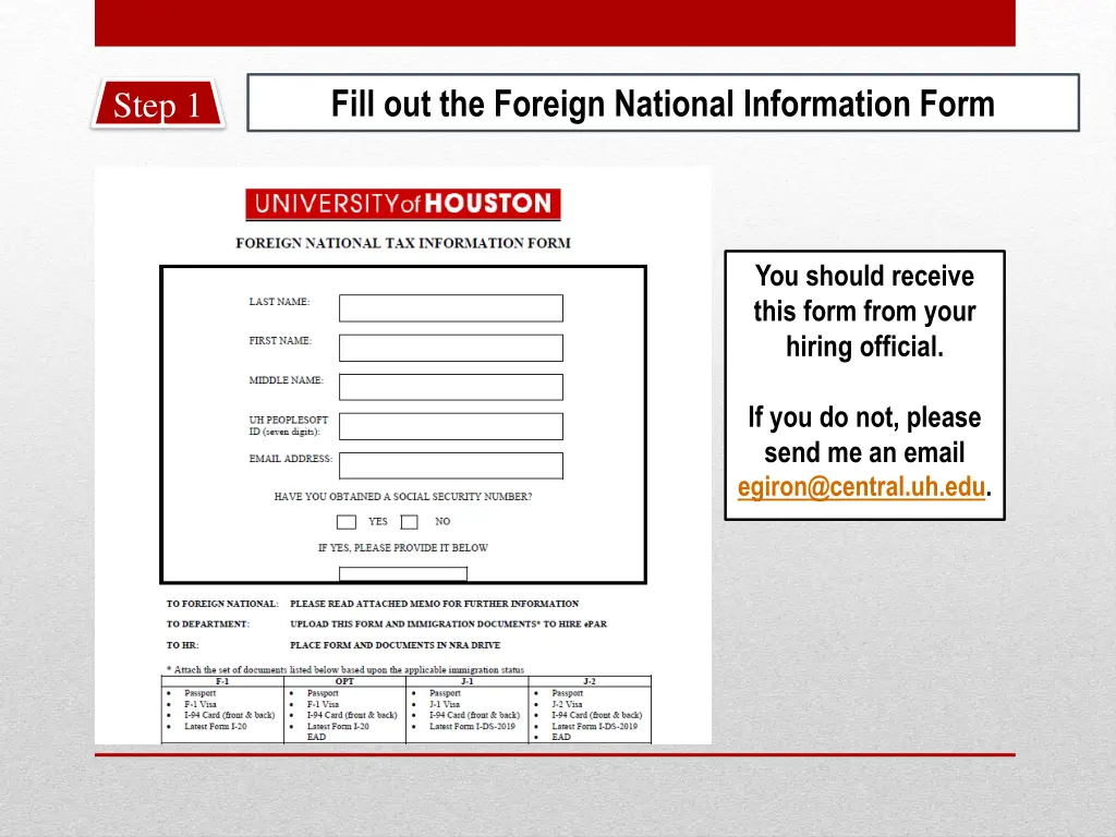 fill out the foreign national information form