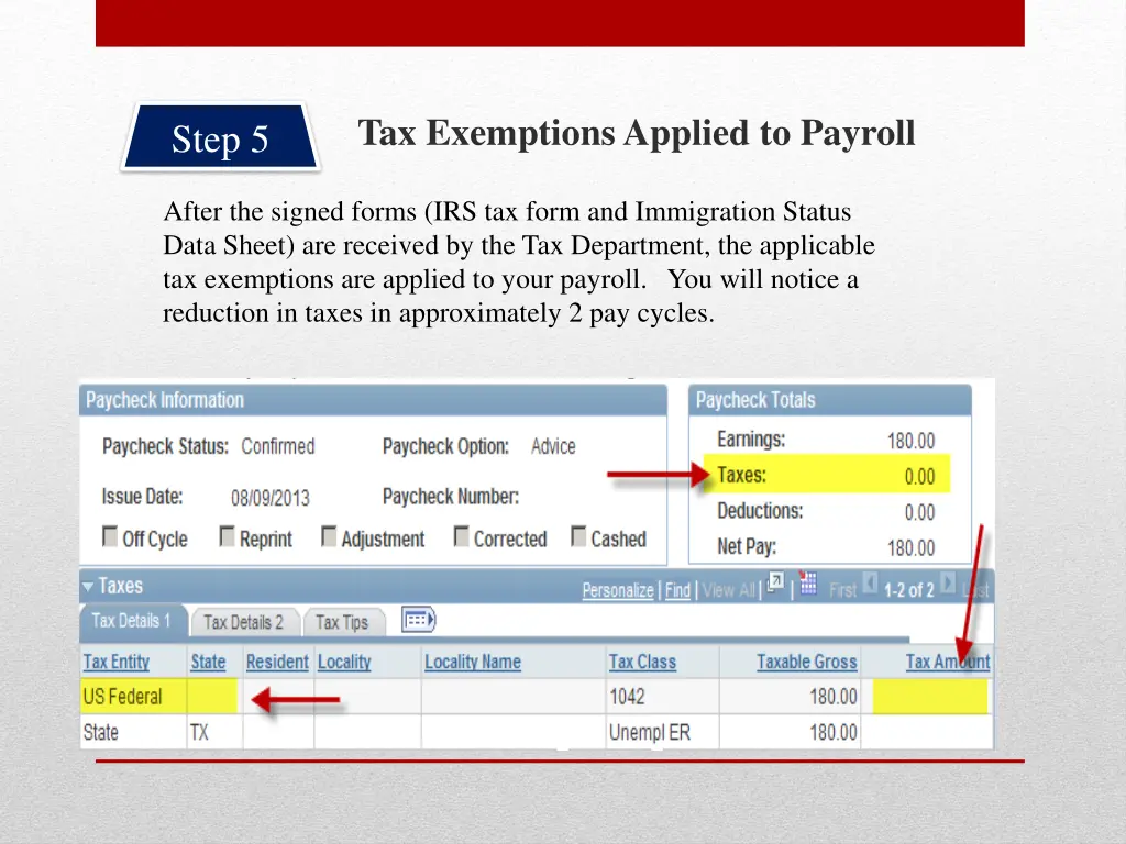 tax exemptions applied to payroll