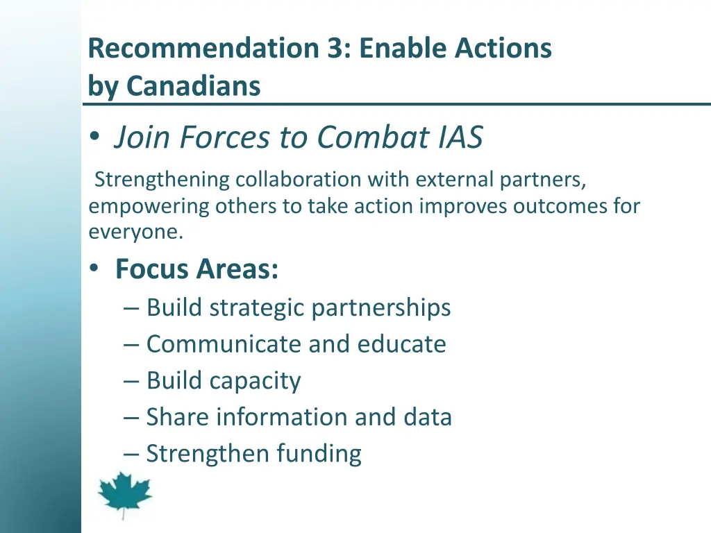 recommendation 3 enable actions by canadians join