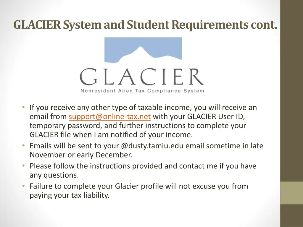 glacier system and student requirements cont