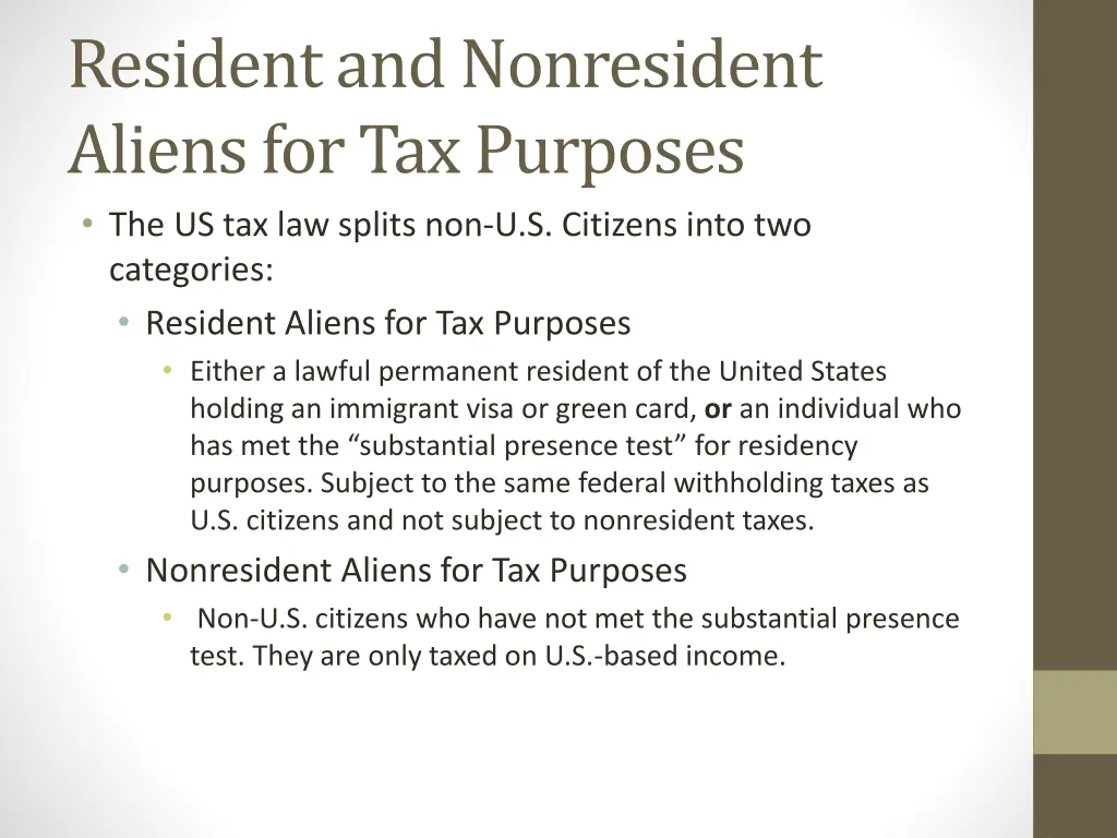 resident and nonresident aliens for tax purposes