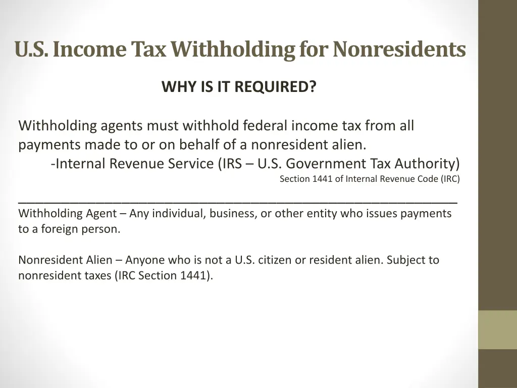 u s income tax withholding for nonresidents