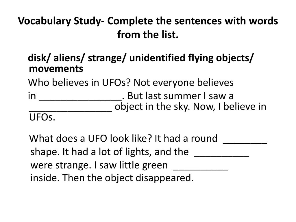 vocabulary study complete the sentences with