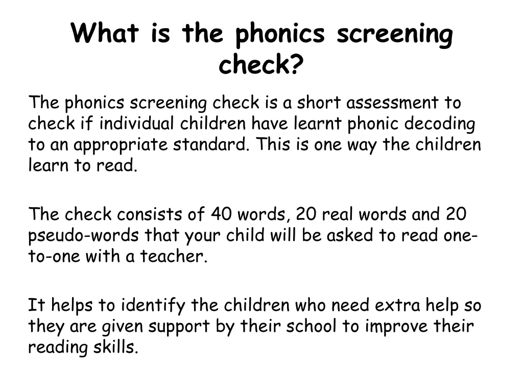 what is the phonics screening check the phonics