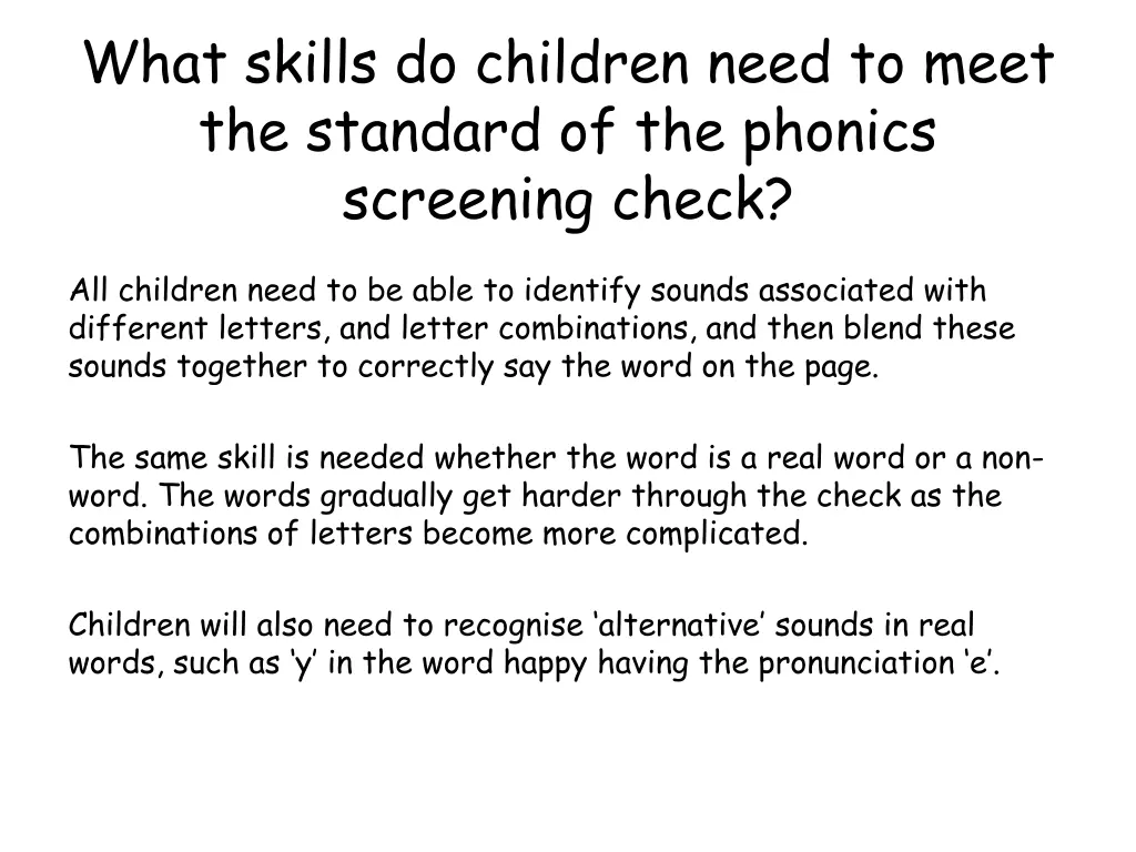 what skills do children need to meet the standard