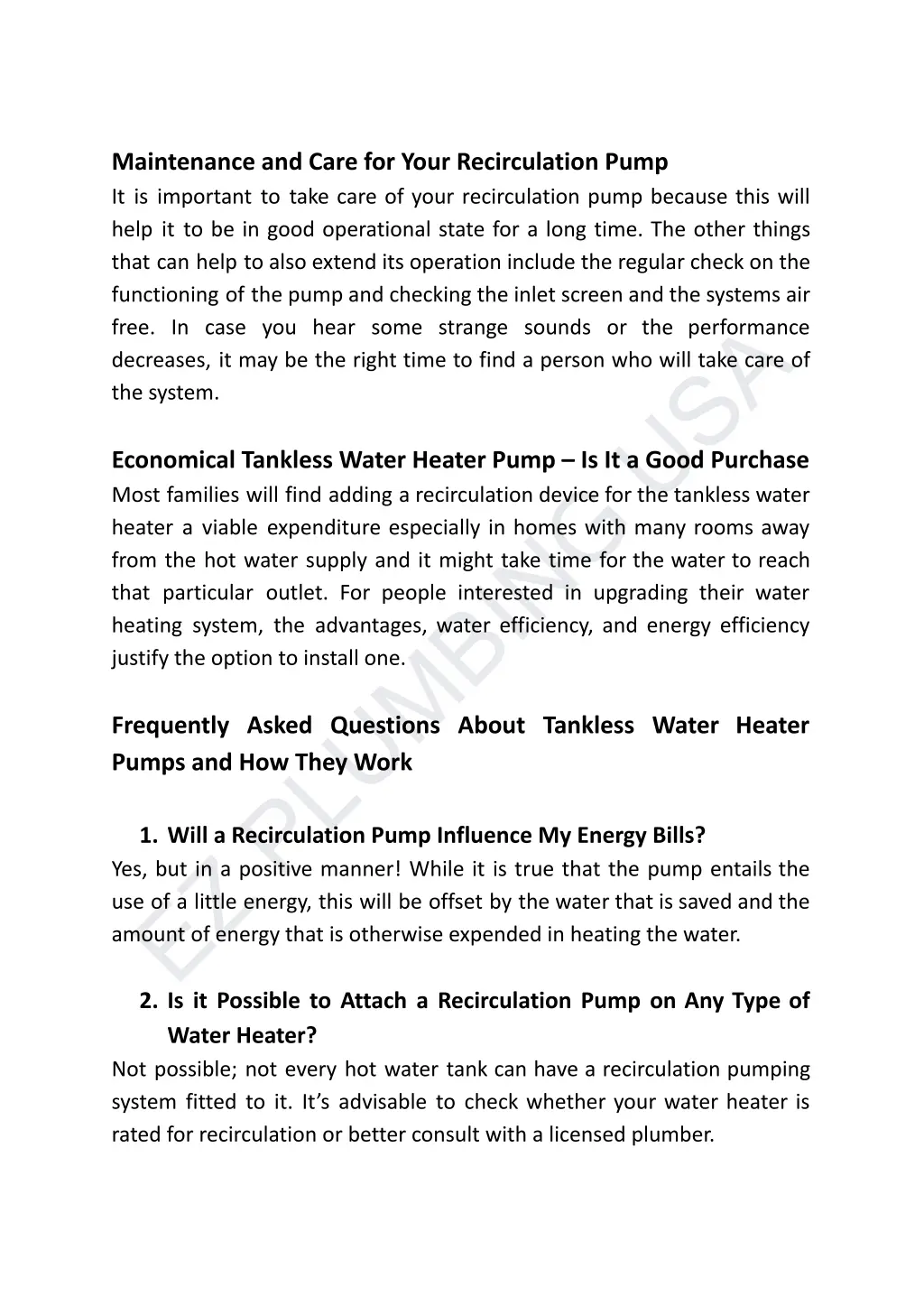 maintenance and care for your recirculation pump