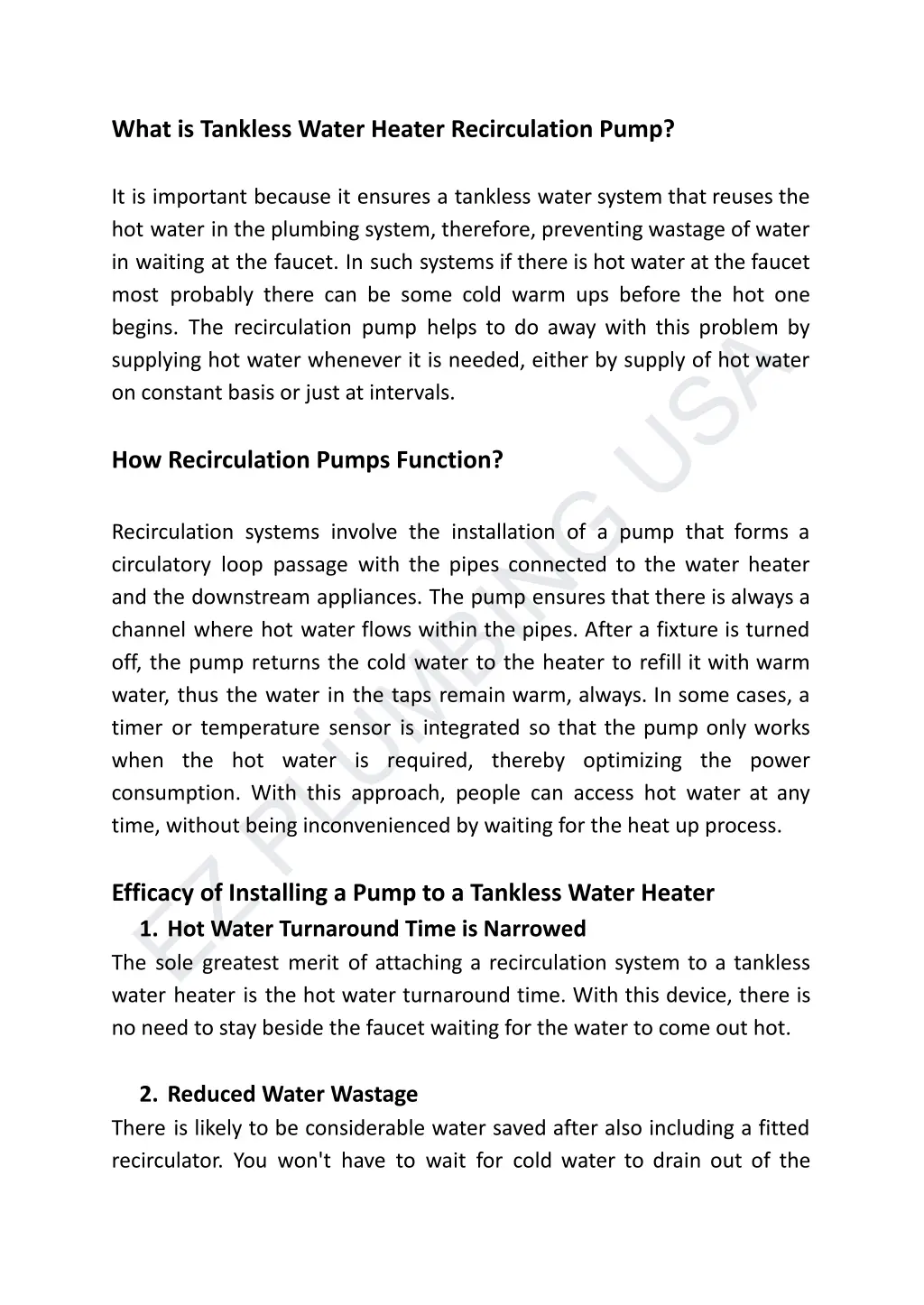 what is tankless water heater recirculation pump