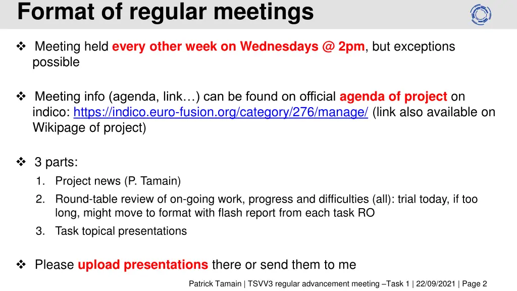 format of regular meetings