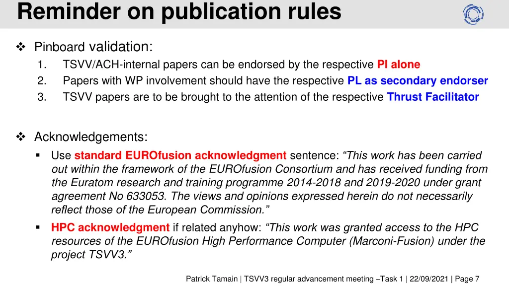 reminder on publication rules